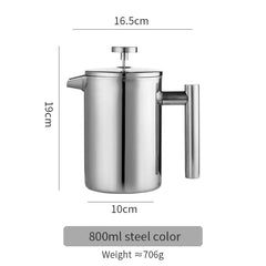 Bincoo Double-Walled Stainless Steel French Press Coffee Pot (350ml/800ml/1000ml)