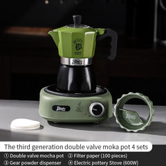 Bincoo Double-Valve Moka Pot Set with Electric Stove 220V