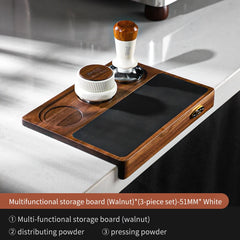 Bincoo 51/58mm Italian Coffee Pressing Pad with Walnut Storage Board and Powder Distributor