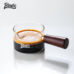 70/120ml Glass Espresso Measuring Cup with Wood Handle, Double/Single Spout