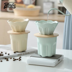 Reusable Ceramic V01 Coffee Filter Cup with Wooden Stand
