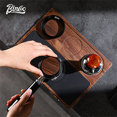 Bincoo 51/58mm Italian Coffee Pressing Pad with Walnut Storage Board and Powder Distributor