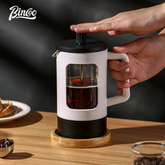 Bincoo 600ml French Press Coffee Maker (High Borosilicate Glass, Milk Frother, Barista Tool)