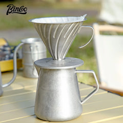 Bincoo reusable stainless steel V-shaped pour-over coffee dripper with handle.