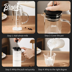 Bincoo Manual Milk Frother & French Press Coffee Maker (Heat-Resistant Glass, Mesh, Kitchen Tool)