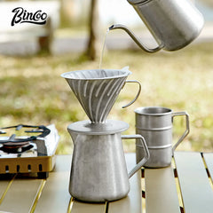 Bincoo reusable stainless steel V-shaped pour-over coffee dripper with handle.