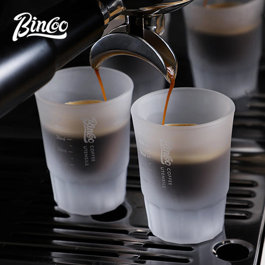 BINCOO 50ml Espresso Glass Measuring Cup – Clear Shot Glass for Coffee & Milk Frothing