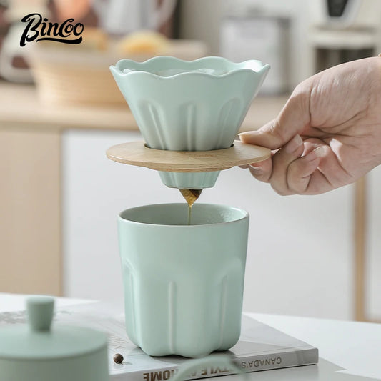 Reusable Ceramic V01 Coffee Filter Cup with Wooden Stand