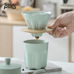 Reusable Ceramic V01 Coffee Filter Cup with Wooden Stand