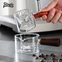 70/120ml Glass Espresso Measuring Cup with Wood Handle, Double/Single Spout