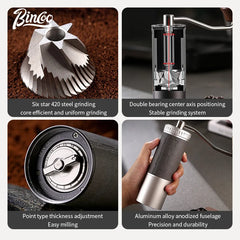 Portable Manual Coffee Grinder with 420 CNC Steel Burr and Double Bearing