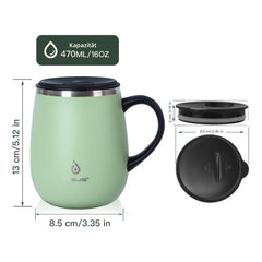 470ml Double-Layer SS Vacuum Coffee Cup with Handle & Lid, Travel Mug