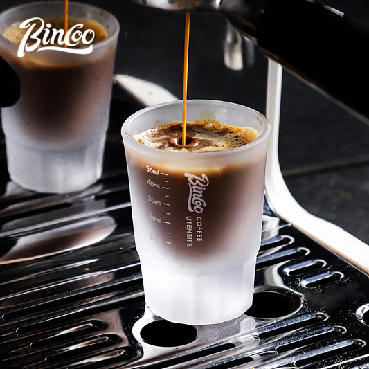 BINCOO 50ml Espresso Glass Measuring Cup – Clear Shot Glass for Coffee & Milk Frothing