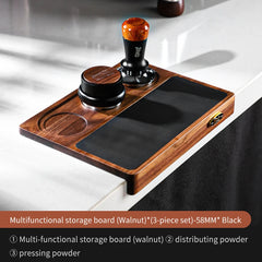 Bincoo 51/58mm Italian Coffee Pressing Pad with Walnut Storage Board and Powder Distributor
