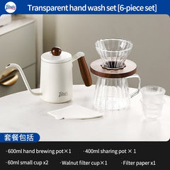 Bincoo 6-Piece Pour Over Coffee Set (600ml, Gooseneck Teapot, Glass Filter Cup, Paper Filters, Coffee Server)