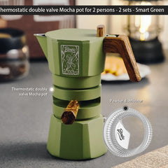 2-Serving Thermostatic Double-Valve Moka Pot, Espresso Extraction