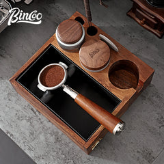 Walnut Espresso Knock Box & Tamping Station – 51/58mm Multifunctional Coffee Tool Stand