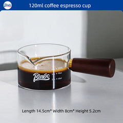 70/120ml Glass Espresso Measuring Cup with Wood Handle, Double/Single Spout