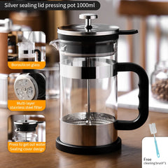 BINCOO 1000ml French Press Coffee Pot (Stainless Steel, Borosilicate Glass, Heat-Resistant)