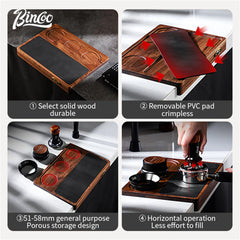 Bincoo 51/58mm Italian Coffee Pressing Pad with Walnut Storage Board and Powder Distributor