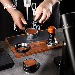 Bincoo 51/58mm Italian Coffee Pressing Pad with Walnut Storage Board and Powder Distributor
