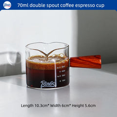 70/120ml Glass Espresso Measuring Cup with Wood Handle, Double/Single Spout