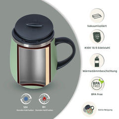 470ml Double-Layer SS Vacuum Coffee Cup with Handle & Lid, Travel Mug