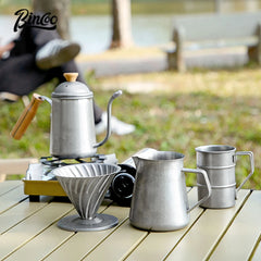 Bincoo reusable stainless steel V-shaped pour-over coffee dripper with handle.