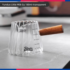 70/120ml Glass Espresso Measuring Cup with Wood Handle, Double/Single Spout