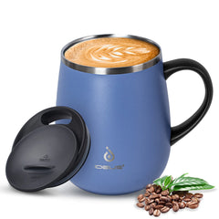 470ml Double-Layer SS Vacuum Coffee Cup with Handle & Lid, Travel Mug