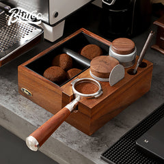 Walnut Espresso Knock Box & Tamping Station – 51/58mm Multifunctional Coffee Tool Stand