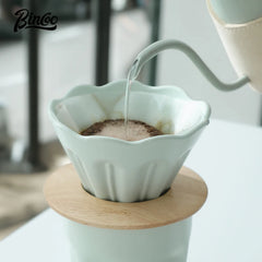 Reusable Ceramic V01 Coffee Filter Cup with Wooden Stand