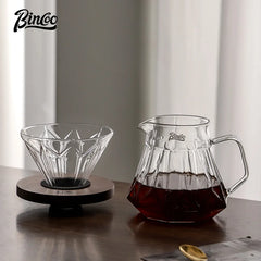 Glass Hand-Brewed Coffee Pot Set with Vertical Pattern and Filter Cup