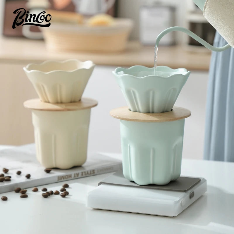 Reusable Ceramic V01 Coffee Filter Cup with Wooden Stand