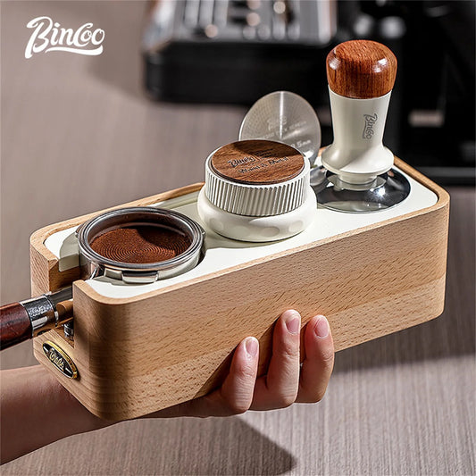 Wooden Coffee Tamper Mat Station and Portafilter Holder, 51/53/58mm