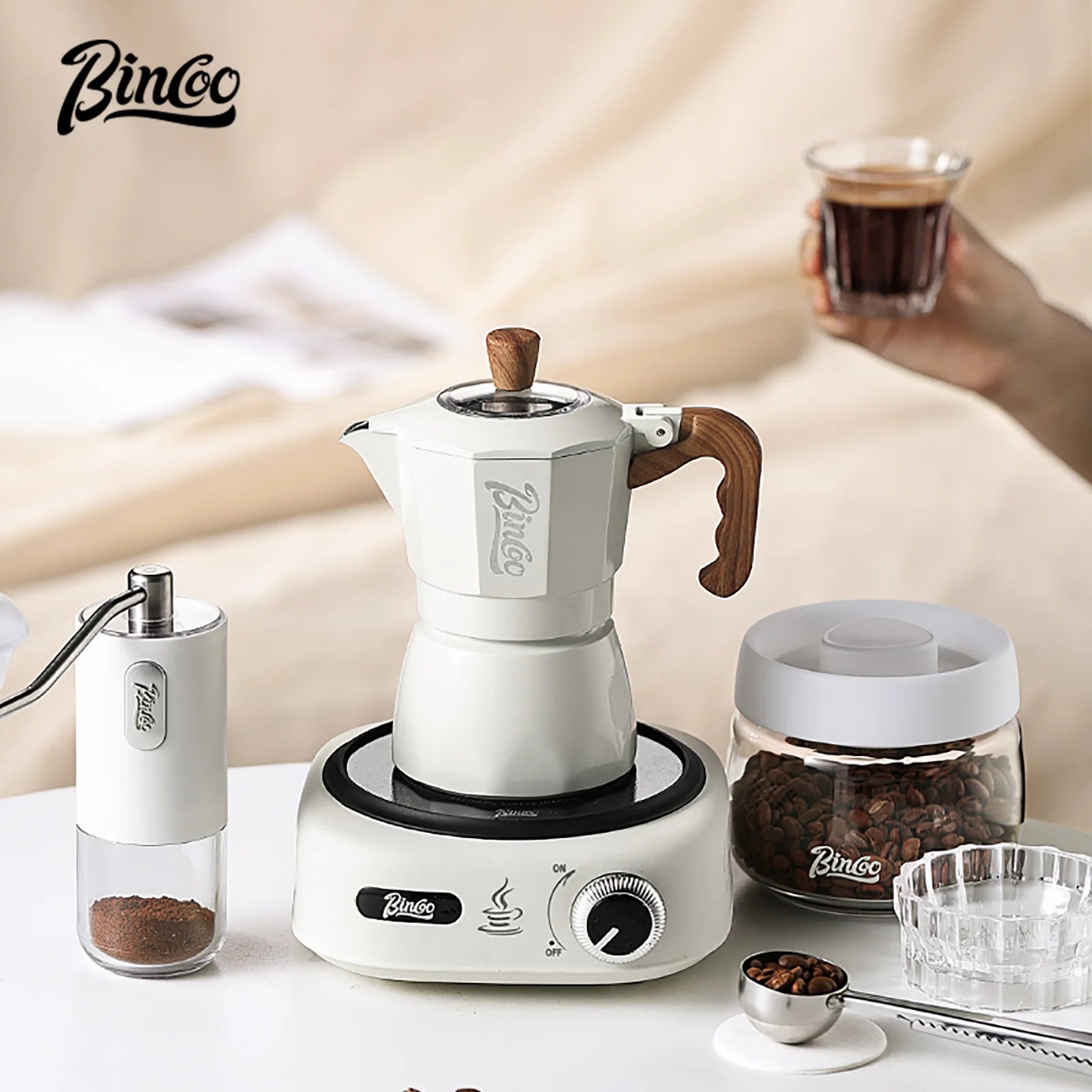 Bincoo Double-Valve Mocha Pot Electric Stove Set