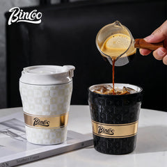 BINCOO 280/500ml Ceramic Double-Layer Coffee Thermos, Leak-Proof Travel Mug