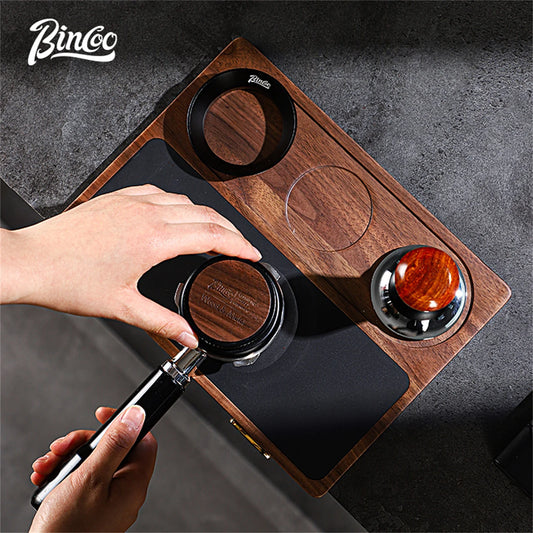 Bincoo 51/58mm Italian Coffee Pressing Pad with Walnut Storage Board and Powder Distributor