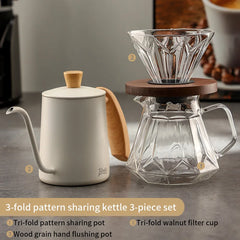 Glass Hand-Brewed Coffee Pot Set with Vertical Pattern and Filter Cup