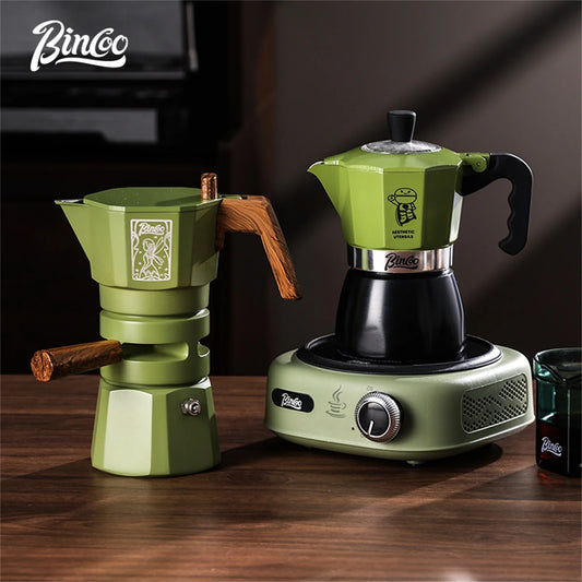 Bincoo Double-Valve Moka Pot Set with Electric Stove 220V