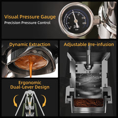 Double Pull Rod Manual Espresso Maker, Hand-Pressed Italian Extractor