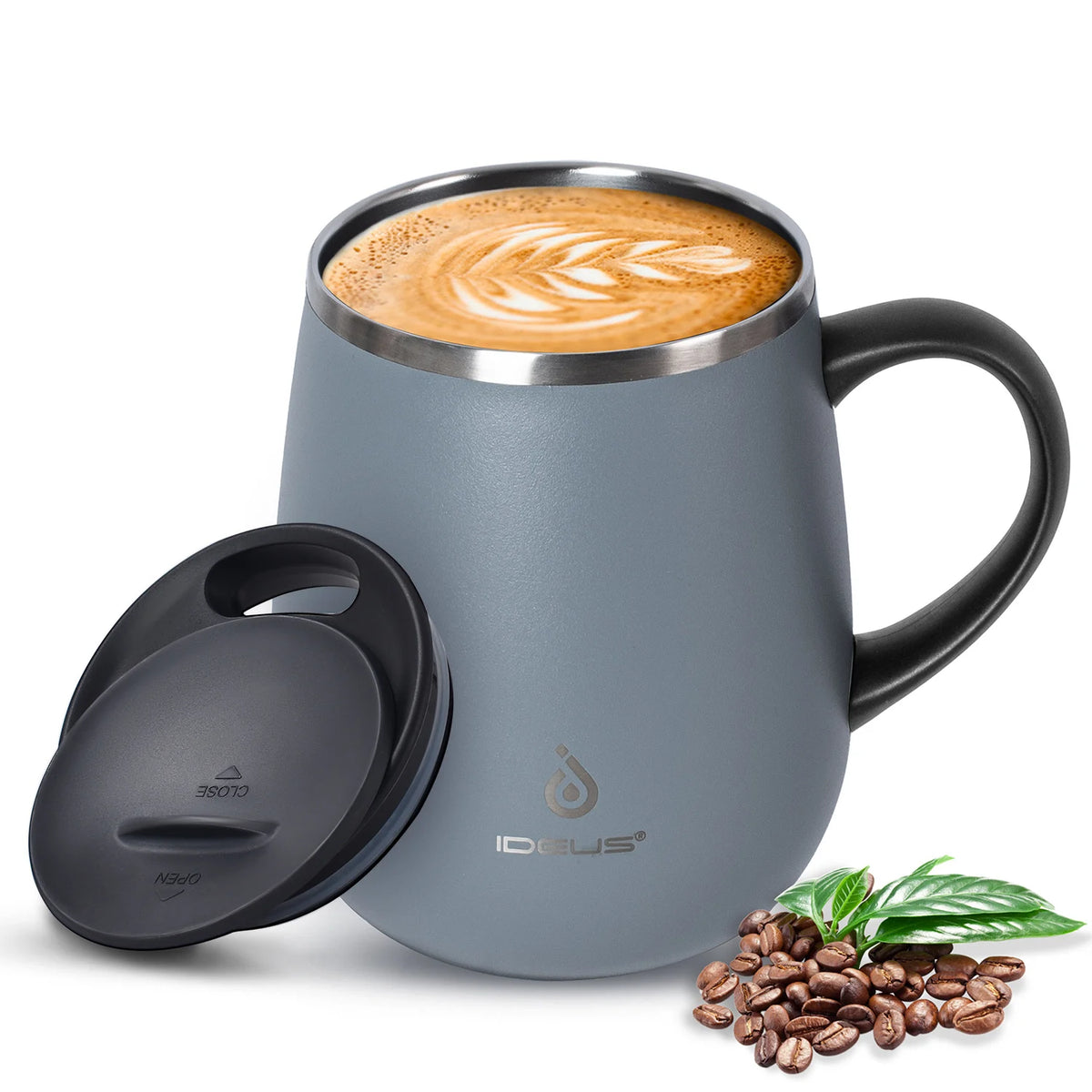 470ml Double-Layer SS Vacuum Coffee Cup with Handle & Lid, Travel Mug