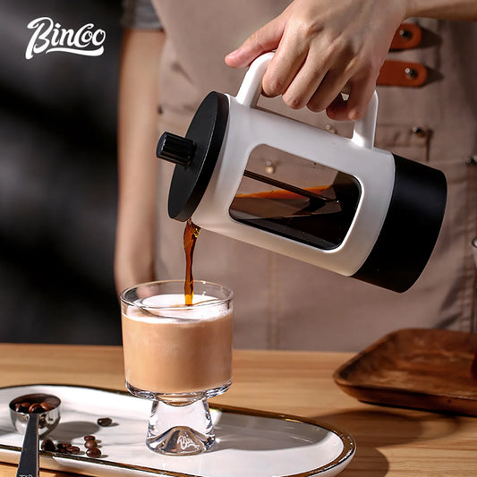 Bincoo 600ml French Press Coffee Maker (High Borosilicate Glass, Milk Frother, Barista Tool)