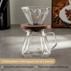 Glass Hand-Brewed Coffee Pot Set with Vertical Pattern and Filter Cup