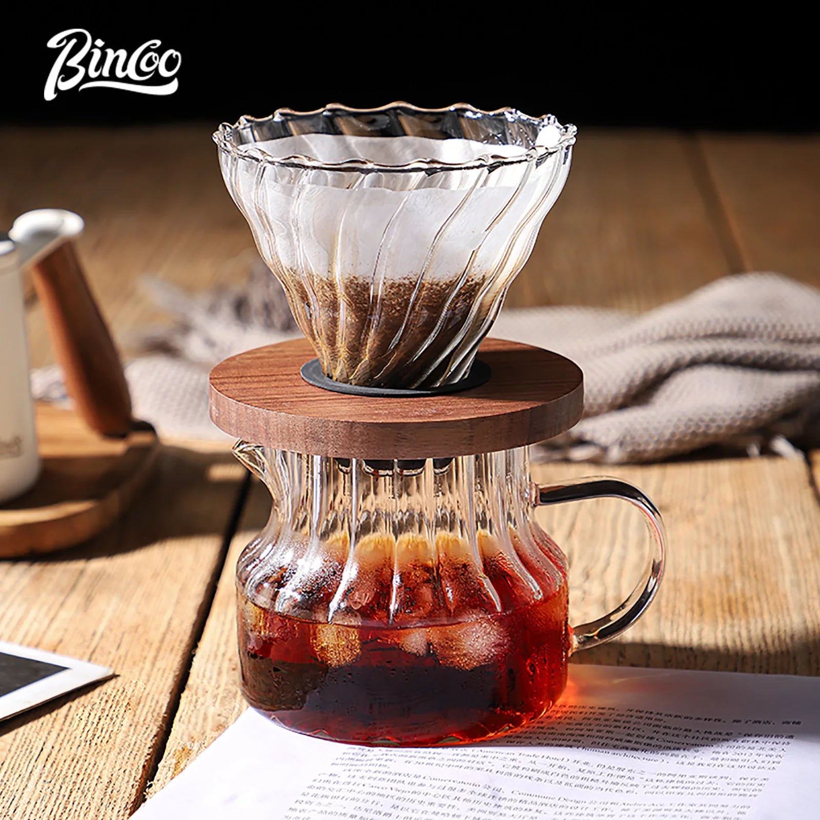 Bincoo 500ml Pour Over Coffee Maker Set (Glass Carafe, Glass Filter, Home/Office)