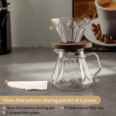 Glass Hand-Brewed Coffee Pot Set with Vertical Pattern and Filter Cup