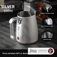 BINCOO 600ML Milk Frothing Pitcher – 304 Stainless Steel Latte Jug with OZ/ML Scale