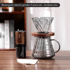 Portable Electric Coffee Bean Grinder with Steel Burrs, Wood Grain Finish