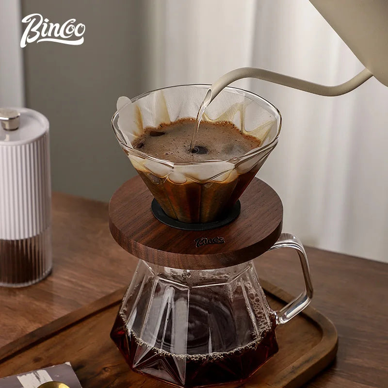 Glass Hand-Brewed Coffee Pot Set with Vertical Pattern and Filter Cup