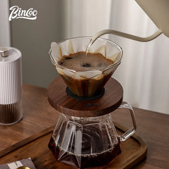 Glass Hand-Brewed Coffee Pot Set with Vertical Pattern and Filter Cup